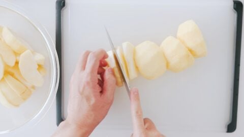 Slicing Fuji Apples for apple pie.