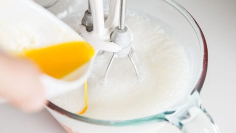 Add the butter and yolk mixture to the yogurt mixture to make fluffy pancakes.