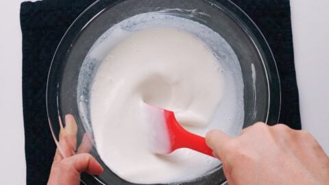 Mixing mochiko with milk and sugar.