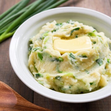 This super creamy Champ, loaded with sweet tender scallions would make for a great side with anything, but I've added some nutty gorgonzola which takes these mashed potatoes to another level.