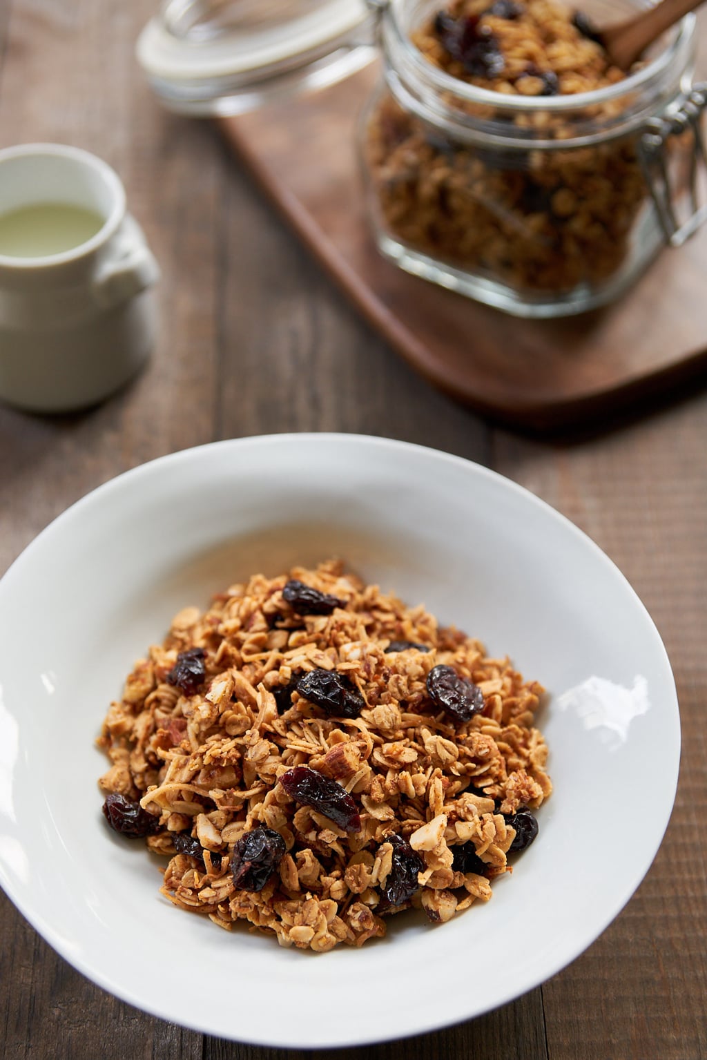 Crispy granola with big chunks of cherries and sweet vanilla beans is easy to make and delicious. 