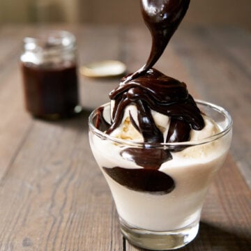 Ultra buttery and chocolatey this hybrid hot fudge starts off as a caramel sauce, giving it a magical texture that's both molten and chewy.