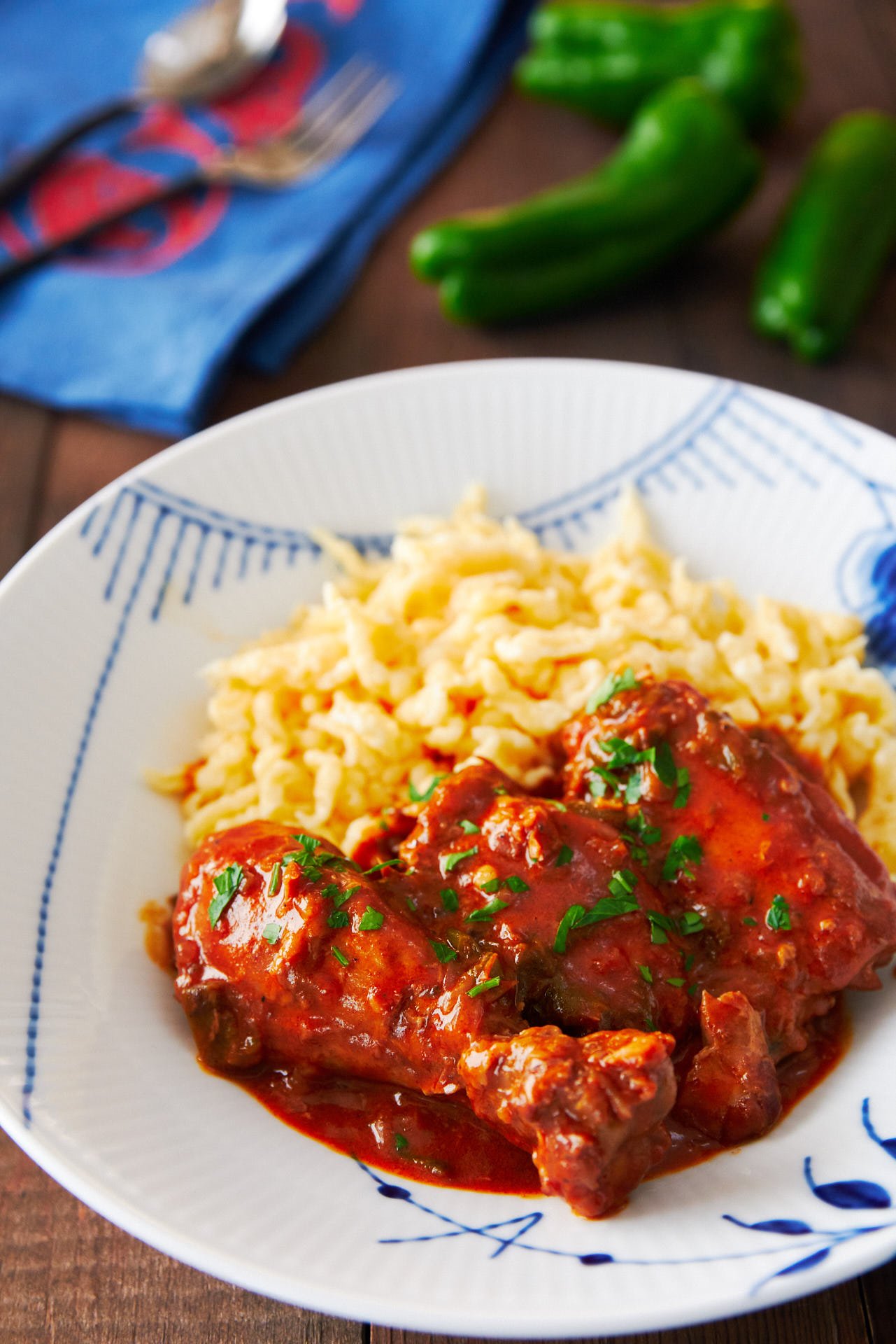 With fall-off-the-bone tender chicken stewed in a paprika and sour cream sauce, Chicken Paprikash (Paprikás Csirke) is a Hungarian classic that comes together from just a handful of ingredients.