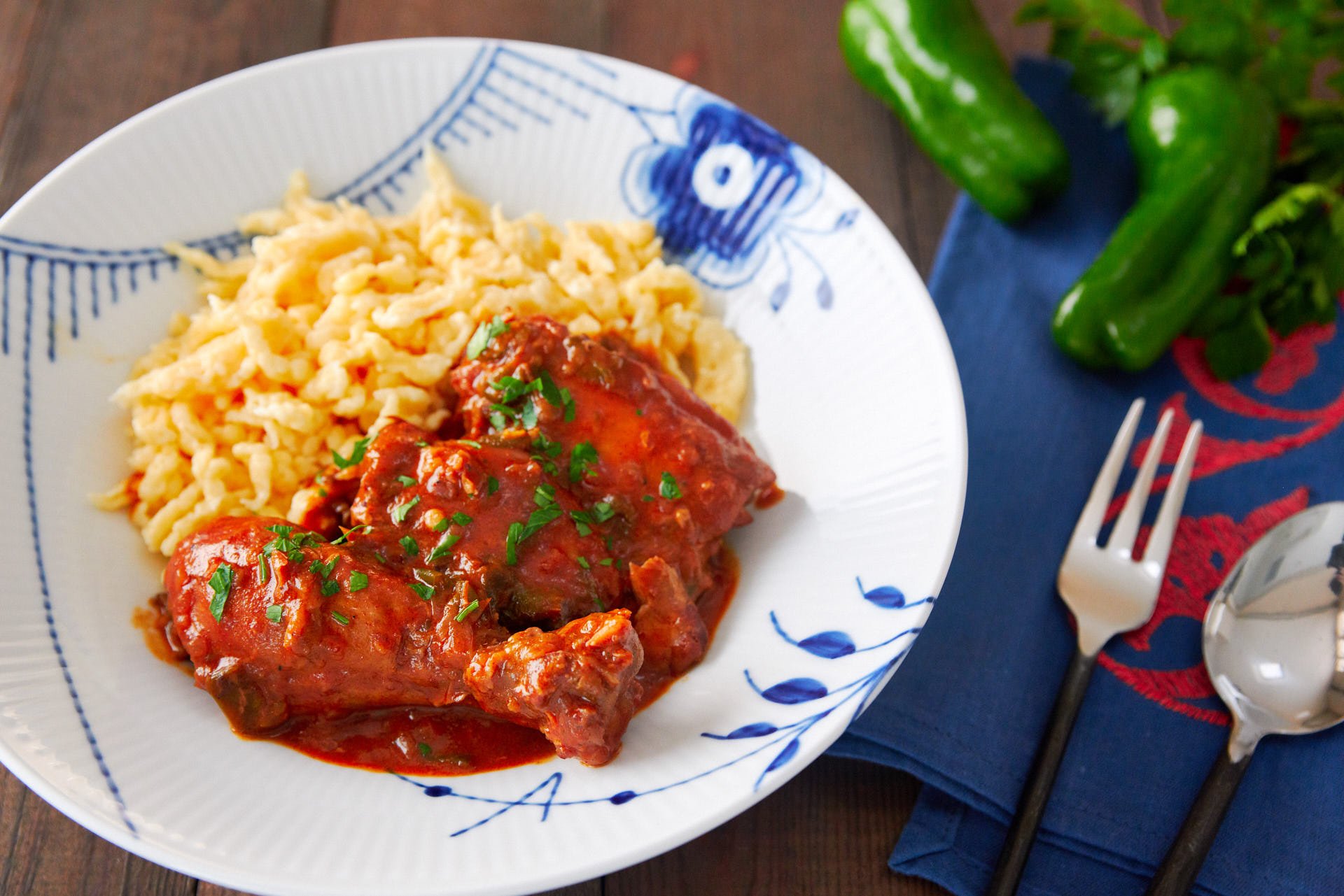 Originally from Hungary, Paprika Chicken (Paprikás Csirke) is an easy, comforting stew that comes together from just a handful of basic ingredients.