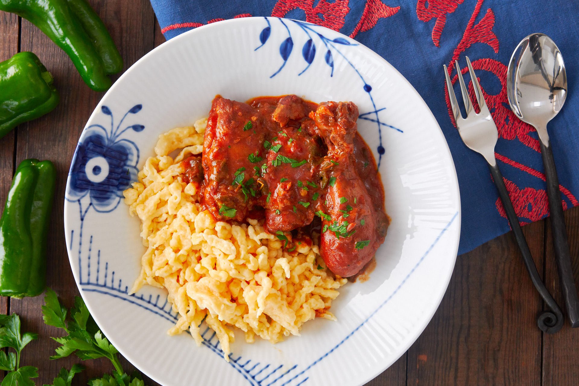 With chicken stewed with paprika, onions, and peppers and finished off with a dollop of sour cream, Chicken Paprikash is a classic Hungarian comfort food that comes together from just a handful of ingredients.