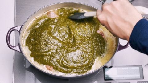 Salsa Verde added to pork.