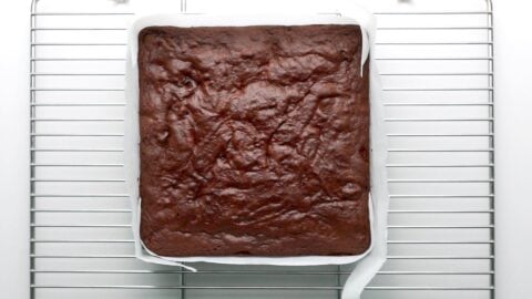 Chocolate Cherry Brownies cooling on a rack.