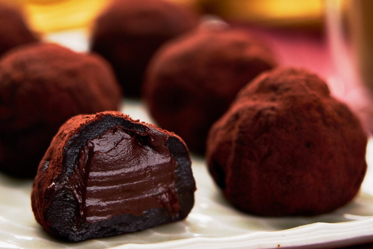 Chocolate mochi truffles filled with melty ganache are an easy Japanese treat.