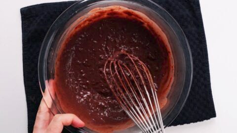 Chocolate mochi mixture after being partially cooked in the microwave oven.