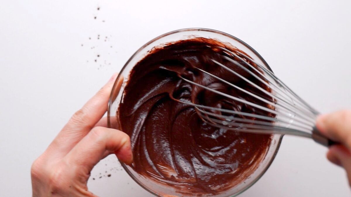 Chocolate Mug Cake batter in a glass bowl.