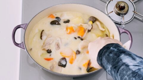 Large pot of Japanese cream stew.