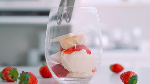 Plating an Eton Mess in a glass.