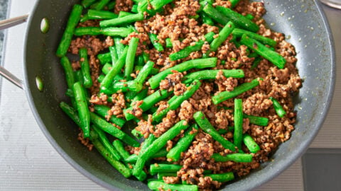 Green bean and ground pork stir-fried with black beans, garlic and chili sauce.