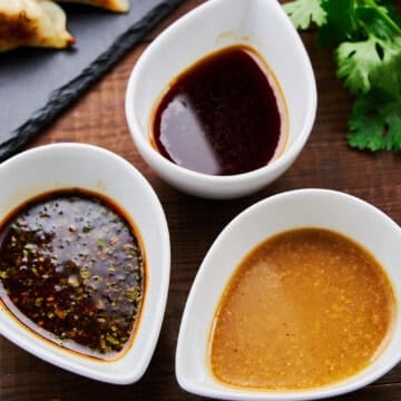 A trio of vibrant gyoza sauces Traditional, Miso, and Chinese-style potsticker dumpling sauces come together in minutes, ready to elevate a plate of delicious gyoza to new heights.