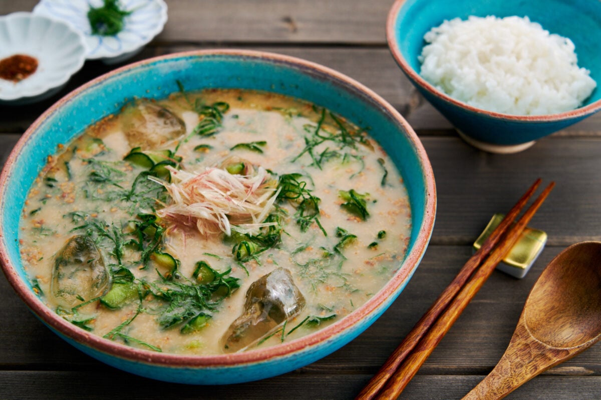 Earthy, nutty, and refreshing, this cold Japanese soup with toasted sesame seeds and cucumbers is the perfect way to cool off on a hot summer day.