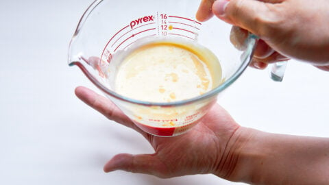 Get the air bubbles out of your Hollandaise Sauce by tapping the bottom of the bowl with your hand.