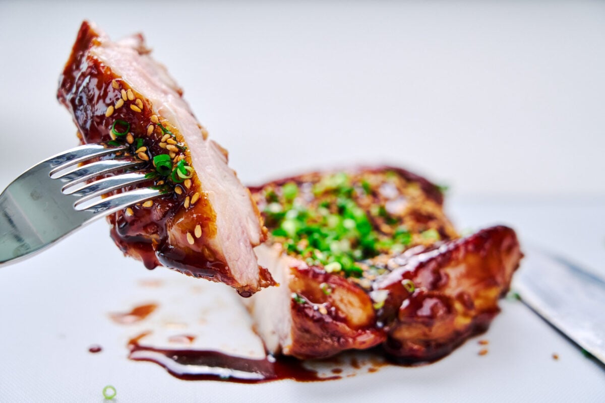 Teriyaki sauce glazed chicken.