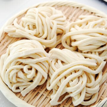 All you need to make fresh hand cut udon noodles is flour, water, salt and a rolling pin.