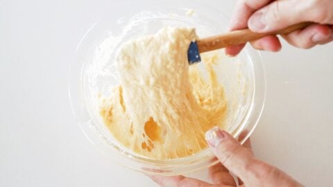 Nokedli Dough in a glass bowl.