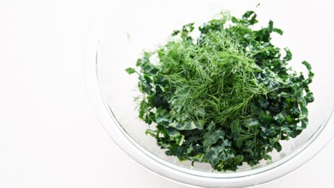 Fresh kale and dill for ramen salad.