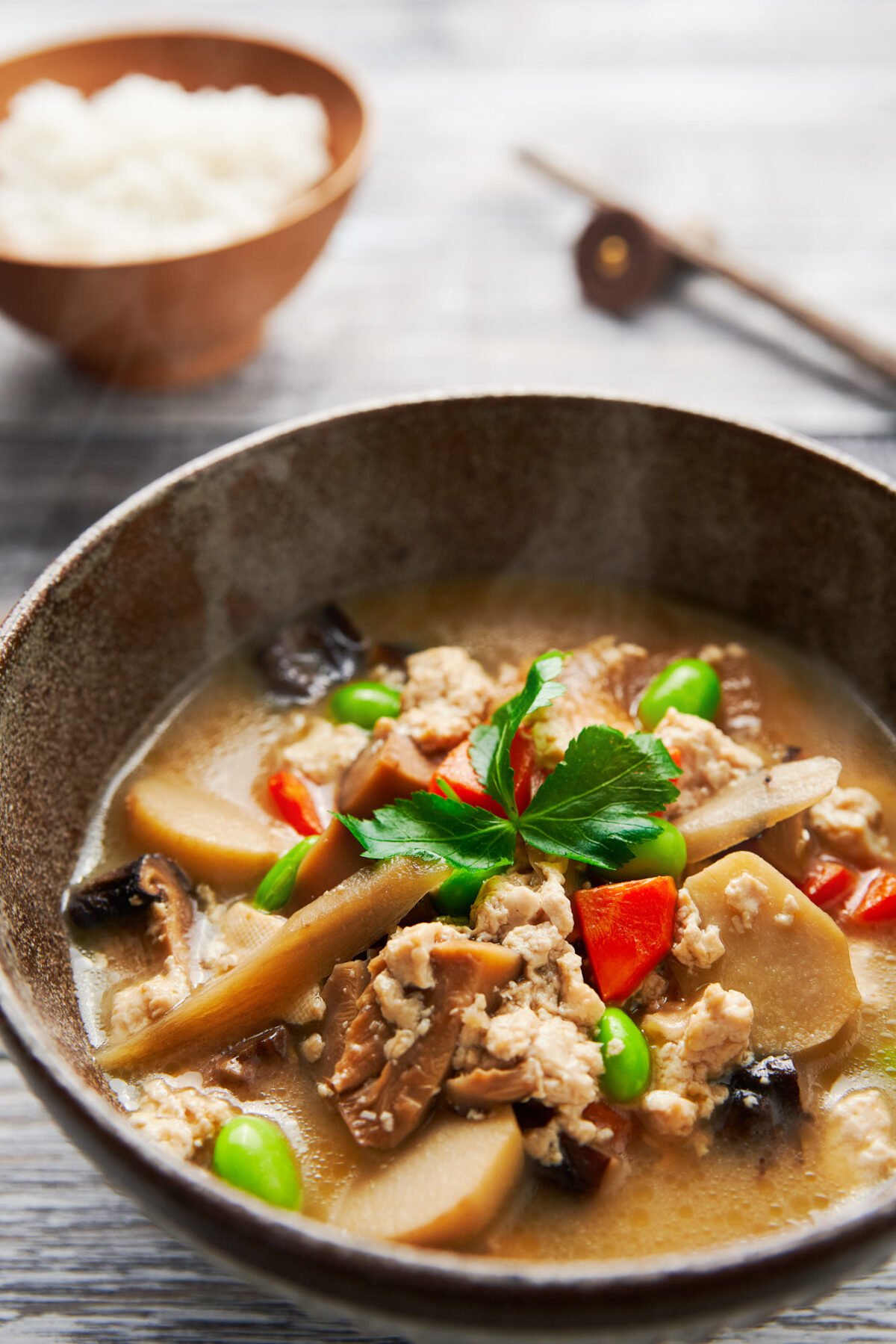 Created by Zen Buddhist monks, Kenchinjiru is a hearty plant-based Japanese soup made with mushroom stock and loaded with veggies and tofu.