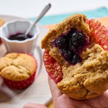 These super moist lemon banana muffins go great with blueberry preserves.