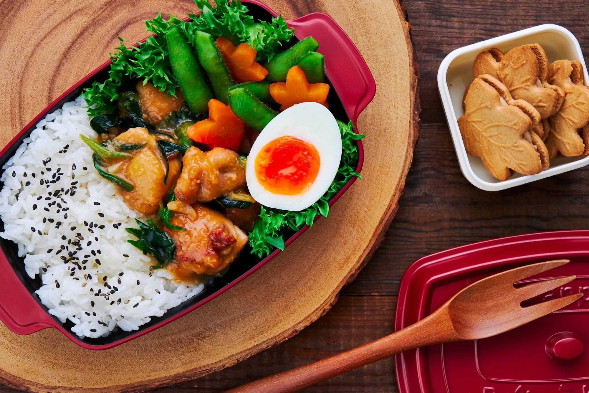 Maple Miso chicken is an easy 5-ingredient dish that goes great with the rice in this Japanese bento box.