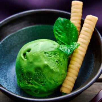 Luxuriously smooth scoop of homemade matcha ice cream.