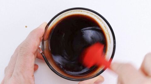 Mixing homemade Okonomiyaki Sauce.