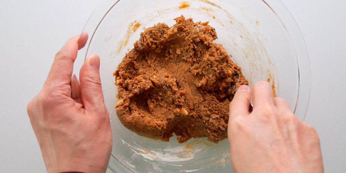 Peanut Butter Cookie Dough in a glass bowl.