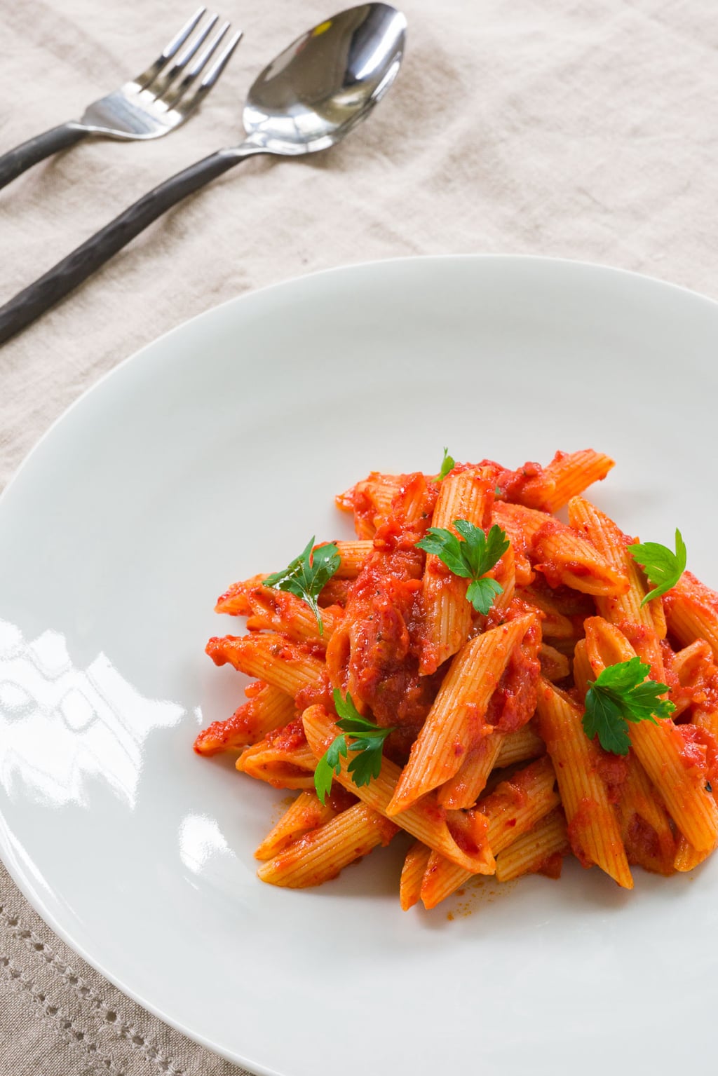 With a little thought put into the choice of ingredients and technique, this Penne all'Arrrabbiata can be an easy delightfully delicious meal.