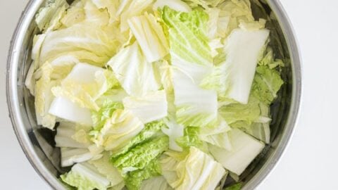 Napa cabbage cut for kimchi