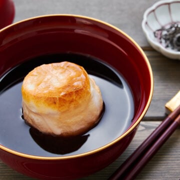 Oshiruko or zenzai is a traditional Japanese dessert soup made with sweet adzuki bean paste and mochi.