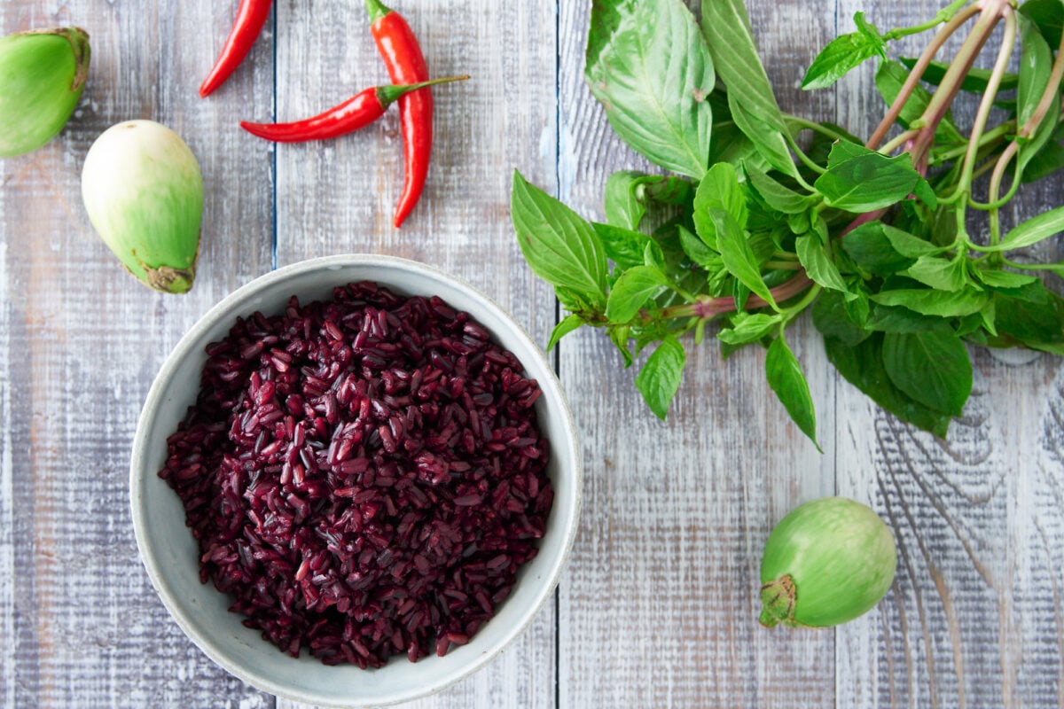 The deep purple-black hue of Riceberry is indicative of it's nutrient content and it has a rich meaty flavor that pairs well with Thai food.