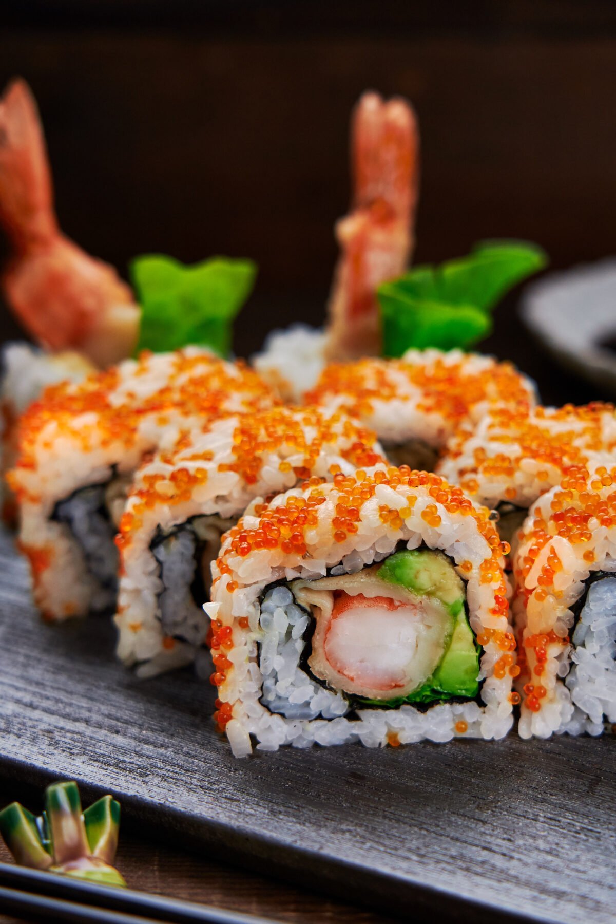 Crispy shrimp tempura, creamy avocado, and spicy karashi mayo come together to make a party of textures and tastes in this Shrimp Tempura Roll.