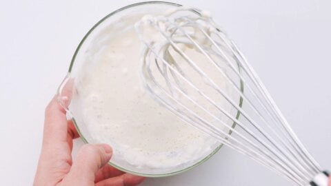 Whisking tempura batter.