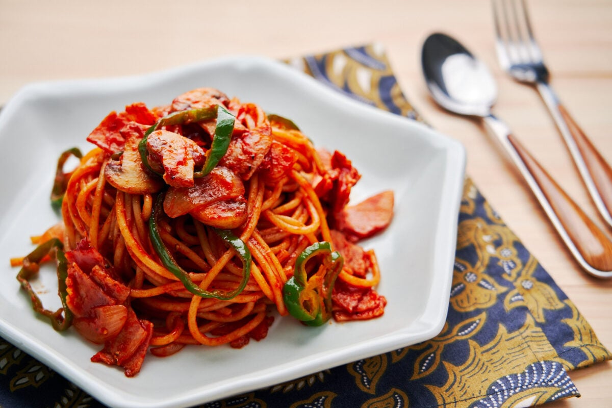 Savory, sweet, and tangy spaghetti Napolitan is a classic Japanese-style pasta the comes together from just a handful of pantry staples.