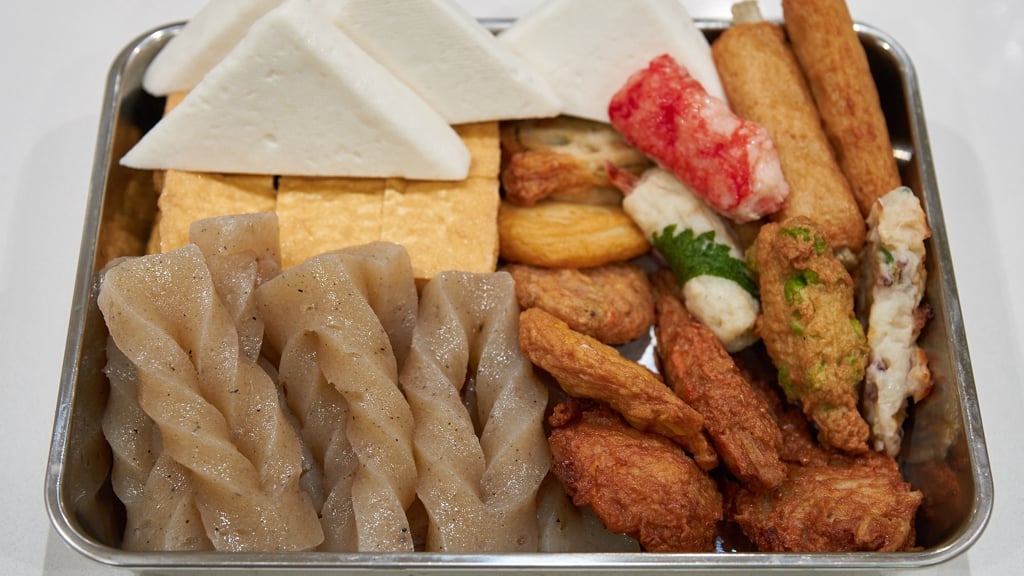 Various fishcakes, fried tofu, and konnyaku for oden. 