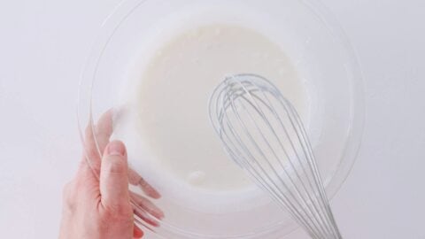 Add the remaining milk and whisk until the mochi batter is smooth.