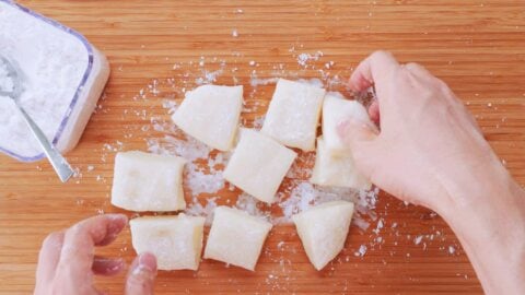 Cut the mochi into 9 even pieces.