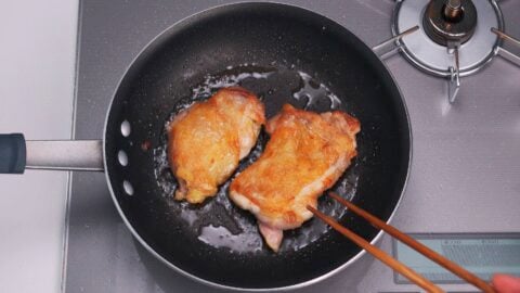 Pan-fry the chicken until cooked through.