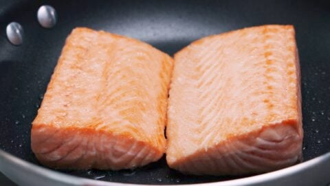 Pan-fried salmon filets.