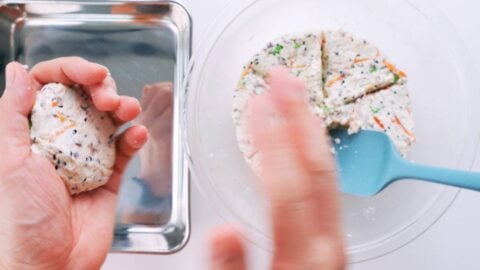 Shape the tofu into patties.