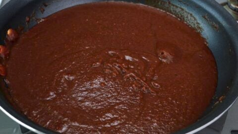 Katsu curry sauce in pan.