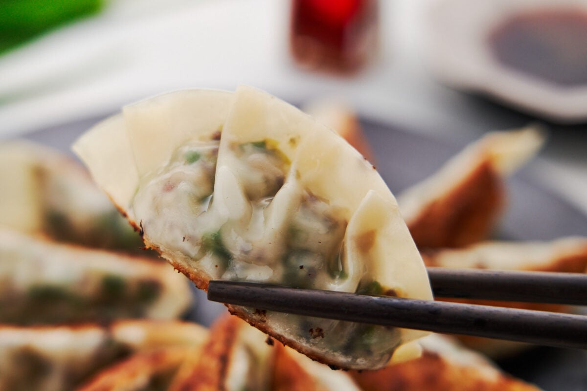 Steaming then frying gyoza results in a slick noodly top with an ultra-crispy bottom that allows you to enjoy two textures in one bite.