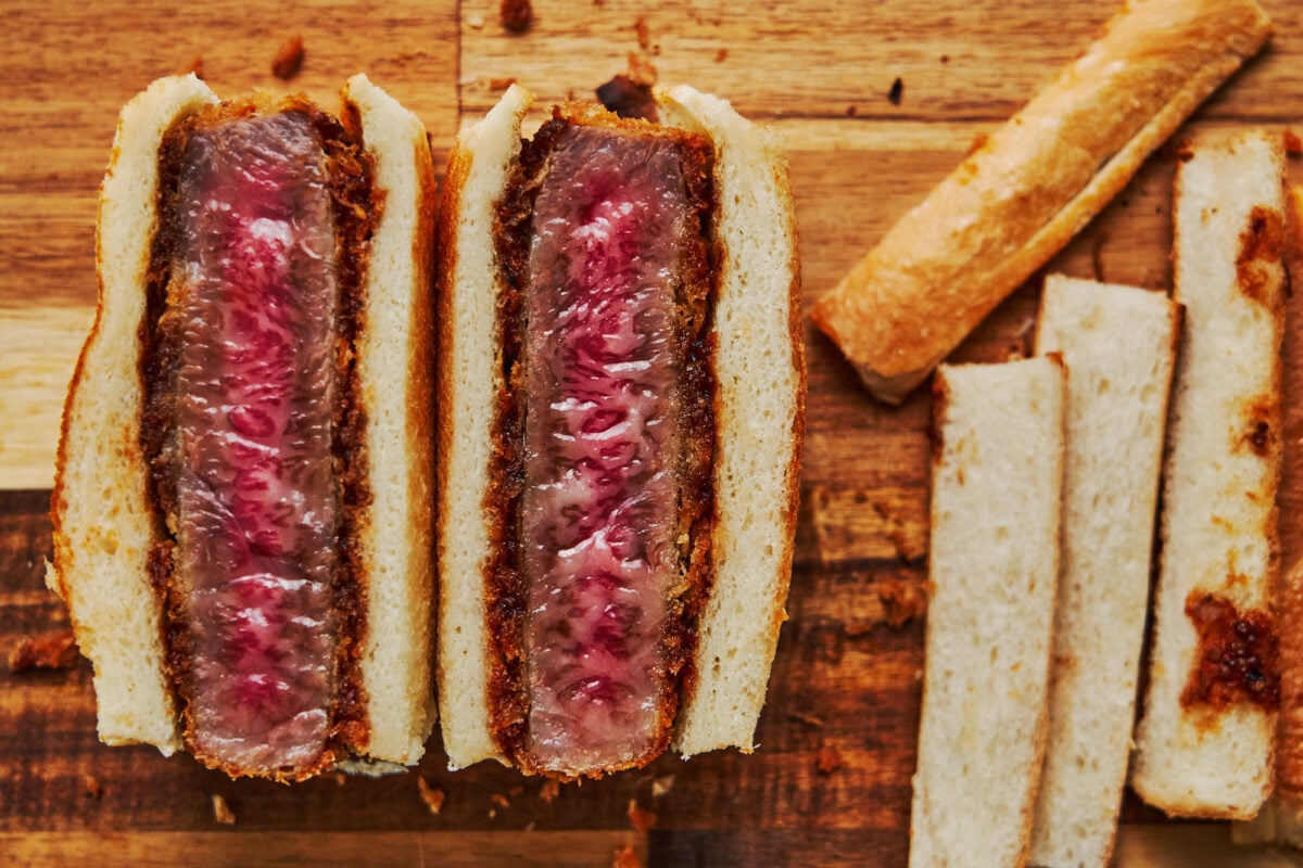 Marbled A5 grade wagyu beef is the key to the texture of this sandwich. Crisp on the outside, and melt-in-your-mouth tender on the inside, this Wagyu Katsu Sandwich is a decadent splurge that ou can make at home.