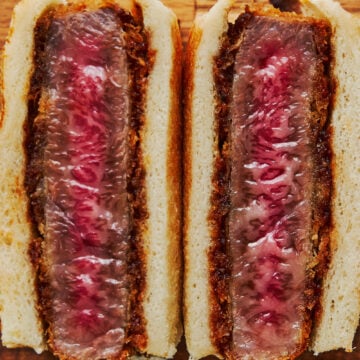 Marbled A5 grade wagyu beef is the key to the texture of this sandwich. Crisp on the outside, and melt-in-your-mouth tender on the inside, this Wagyu Katsu Sandwich is a decadent splurge that ou can make at home.